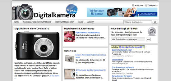 Digitalkameravergleiche.de: Ein Nutzwert-Portal mit Kaufberatungen und Produktvorstellungen.